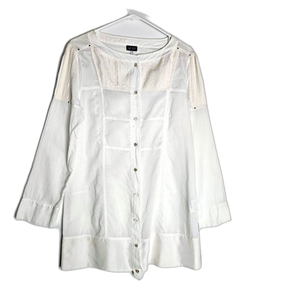 Armani Jeans Faux Tuxedo Silk Cotton Gauze Shirt Women's Size 4 Tunic White